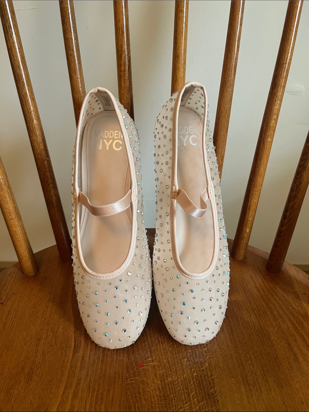 Madden NYC Girls Pale Pink Crystal Strap Flats